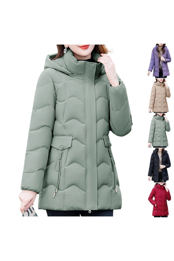 Women's Warm Winter Coats Zipper Up Quilted Down Jacket Hooded Long Lightweight Padding Down Coats with Pockets,Puffer Jacket Womens Quilted Green,XXL