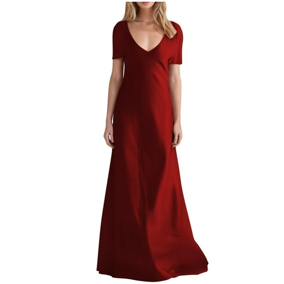 UPPADA Women's Wedding Guest Evening Party Maxi Dress Plus Size Cocktail Dresses V Neck A-Line Elastic High Waist Dress Pleated Chiffon Maxi Plus Size Formal Dresses Wine,XXXXL