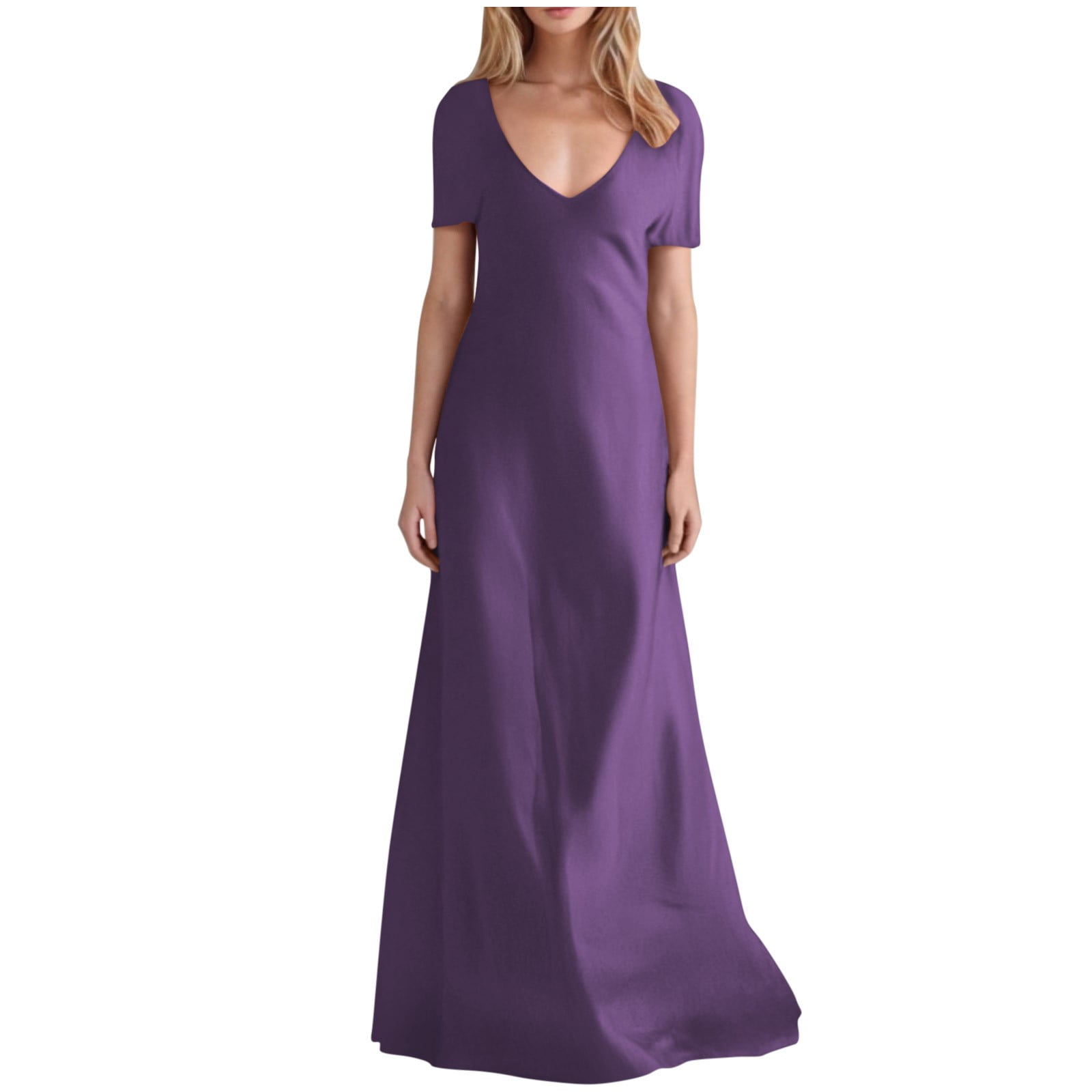 Uppada Women's Wedding Guest Evening Party Maxi Dress Plus Size Cocktail Dresses V Neck A-Line Elastic High Waist Dress Pleated Chiffon Maxi Plus Size