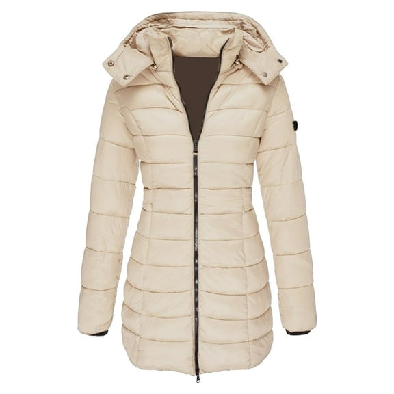 UPPADA Women's Winter Coat Long Jacket Thickened Puffer Parka with Hood Warm Puffer Jacket Waterproof Winter Parka Coat with Pockets Khaki,3xl Winter Coat