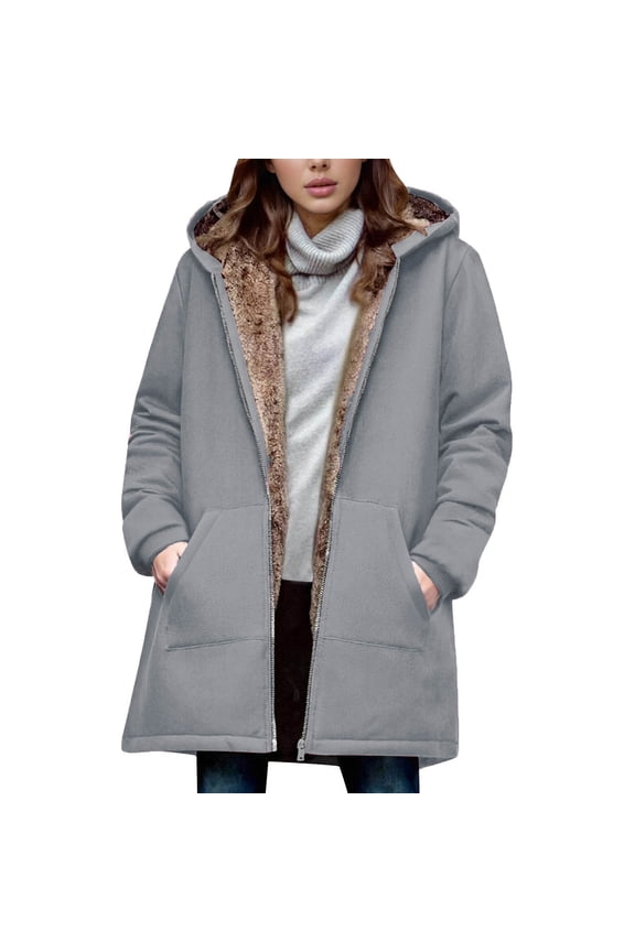 Women's Winter Fleece Cardigan Trendy Zipper Hoodies Thicken Warm Jacket Casual Fall Trendy Coats with Pockets Gray,L Womens Winter Quilted Jackets Long Sleeve Full Zip Puffer