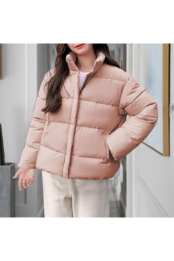 Women's Winter Quilt Coat Down Lightweight Water-Resistant Down Jackets with Stand Collar for Winter Petite Coats for Women Pink,XL