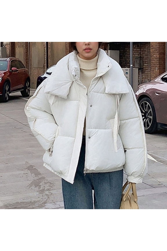 Women's Winter Quilt Coat Down Lightweight Water-Resistant Down Jackets with Stand Collar for Winter Womens Long Puffer Coat with Hood White,L