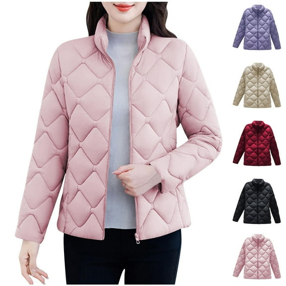 UPPADA Women's Winter Quilted Jackets Lightweight Puffer Coats Quilted Padded Full-Zip Outerwear Water-Resistant Winter Coat with Pockets,Puffer Jacket Womens Quilted Khaki,XXXL
