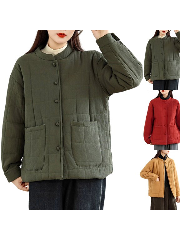 Women's Winter Quilted Jackets Lightweight Puffer Coats Quilted Padded Full-Zip Outerwear Water-Resistant Winter Coat with Pockets,Puffer Jacket Womens Quilted Red,XXL