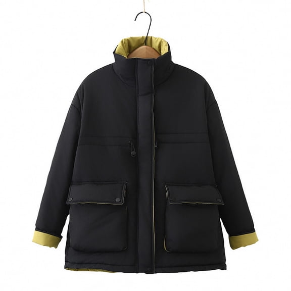 UPPADA Women's Winter Quilted Jackets Lightweight Zip Up Outerwear Coat Long Sleeve Warm Button Down Puffer Jacket Puffer Jacket Outerwear Coats with Pockets,Womens Fleece Jackets Black,XXXXL