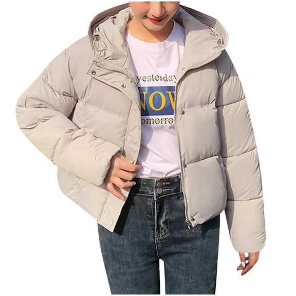 UPPADA Women's Winter Warm Coats Long Sleeve Full Zipper Oversized Puffer Jackets Loose Fit Ski Coats with Pockets Beige,L Winter Jacket for Women