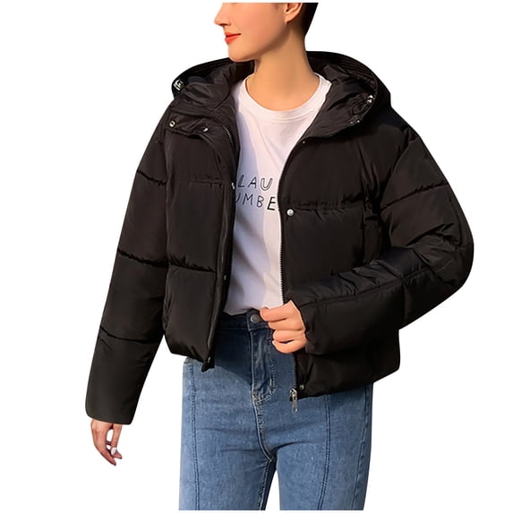 UPPADA Women's Winter Warm Coats Long Sleeve Full Zipper Oversized Puffer Jackets Loose Fit Ski Coats with Pockets Black,L Womens Winter Coats