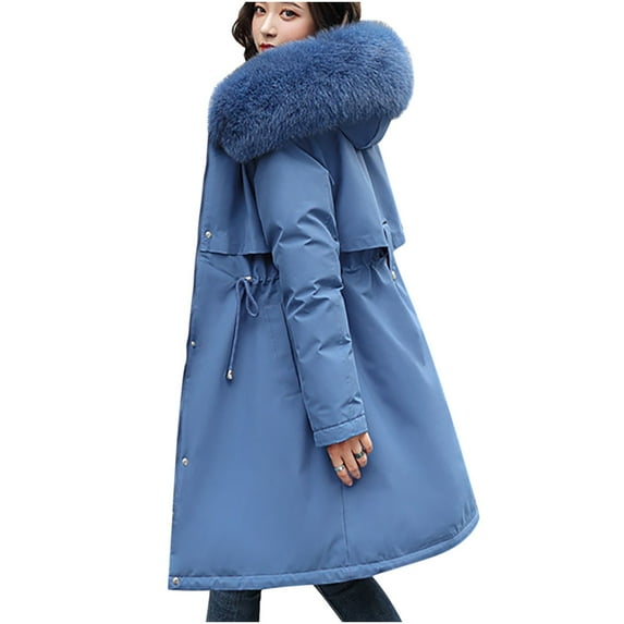 UPPADA Women's Winter Warm Thicken Sherpa Lined Windproof Faux Fur Hooded Parka Coats Waterproof Jackets with Pockets Blue,3xl Lightweight Winter Jacket Women