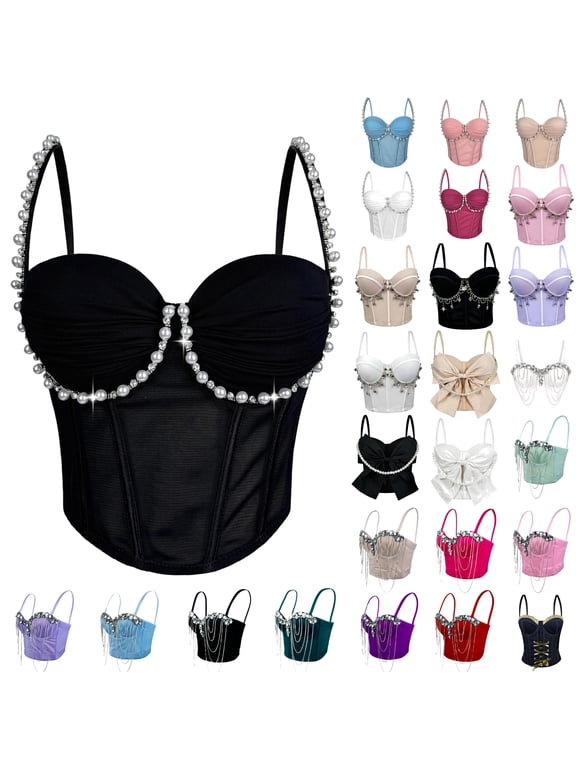 Women's Y2k Cami Corset Top Spaghetti Strap Crop Top Bustier Dressy Cute Corset Tops Dressy Sparkly Corsets Green,M