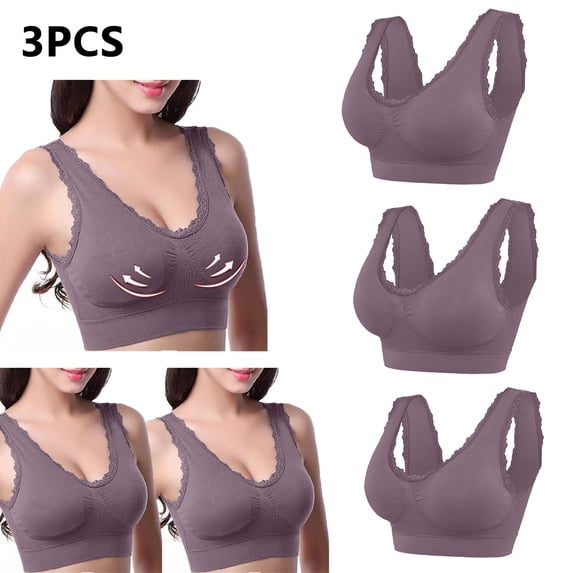 UPPADA Womens 2 Pack Sports Bras Seamless Wireless Sleep Bras Comfortable Mesh Bras Yoga Bra Plus Size Workout Sports Bra Casual Fitness Bra Clearance Bras for Women,M