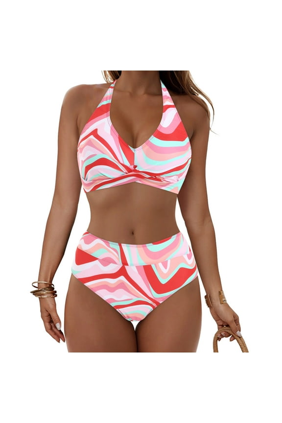 Womens 2 Piece Halter Tankini Bathing Suits Comfy Tankini Top with Shorts Casual Modest Swim Wear Push Up Bras High Waisted Bathing Suit Comfy Matching Swimsuits for Mom and Daughter Blue,Xl