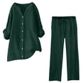 thumbnail image 1 of UPPADA Womens 2 Piece Outfits Summer Dressy 3/4 Sleeve Shirts and Wide Leg Pants Sets Loose Fit Button Down Blouses Casual Sets for Ladies Army Green,L, 1 of 3