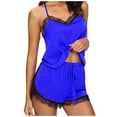 thumbnail image 1 of UPPADA Womens 2 Piece Satin Pajamas Sets Sleepwear Cami Shorts Set Silk Sleepwear Nightdress Lace Nightgown Set Pajamas Short Pajama Set Blue,XL, 1 of 8