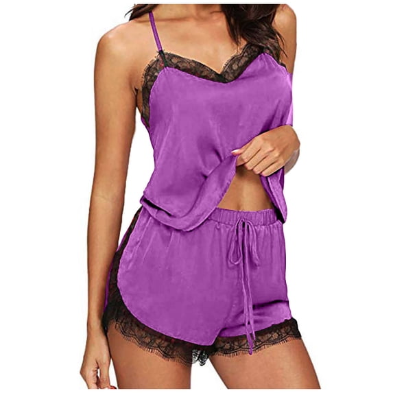 UPPADA Womens 2 Piece Satin Pajamas Sets Sleepwear Cami Shorts Set Silk Sleepwear Nightdress Lace Nightgown Set Pajamas Short Pajama Set Multicolor,XL