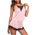 thumbnail image 1 of UPPADA Womens 2 Piece Satin Pajamas Sets Sleepwear Cami Shorts Set Silk Sleepwear Nightdress Lace Nightgown Set Pajamas Short Pajama Set Pink,XXL, 1 of 2