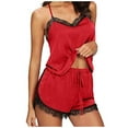 thumbnail image 1 of UPPADA Womens 2 Piece Satin Pajamas Sets Sleepwear Cami Shorts Set Silk Sleepwear Nightdress Lace Nightgown Set Pajamas Short Pajama Set Red,M, 1 of 8