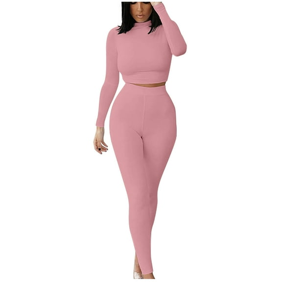 UPPADA Womens 2 Piece Sets Dressy Lounge Sets Two Piece Summer Casual Jogger Workout Outfits Long Sleeve Tops Long Pant Sweat Suit Leggings Set Pink,XL