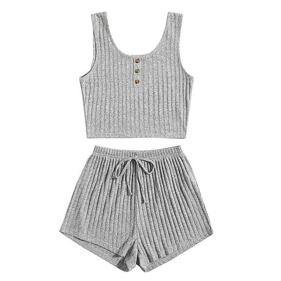 UPPADA Womens 2 Piece Short Sleeve Pajamas Set Plus Size 2 Piece Lounge Set Round Neck Shirts with Loose Comfy Shorts Gray,S