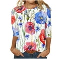 thumbnail image 1 of UPPADA Womens 3/4 Sleeve Summer Trendy Shirts Floral Print Crewneck Blouses Casual Cute Tunic Comfy Soft Pullover Tops Three Quarter Length Sleeve Tops Blouses 3/4 Sleeve Shirts for Women Saving, 1 of 3