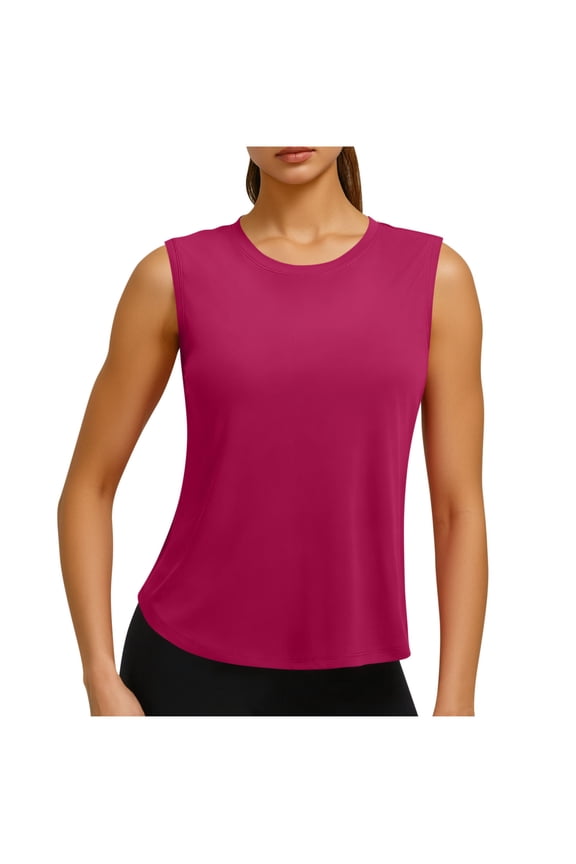Womens Active Sleeveless Tank Top Back Pleated Workout Shirts Loose Fit Comfy Stretchy Tank Tops for Gym Yoga ,hot pink tank tops S