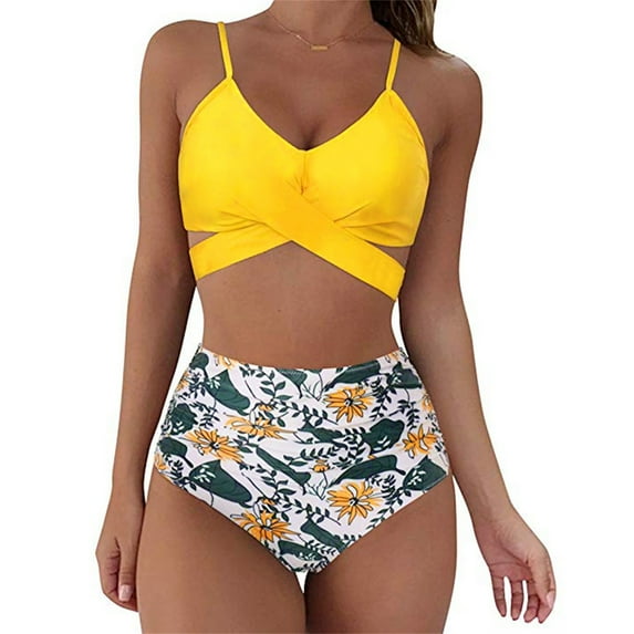 UPPADA Womens Blouson Tankini Swimsuits Two Piece Bathing Suit Tummy Control Modest Swimwear with Bottoms Halter Casual Swim Sets Traje De BañO Para Mujer Clearance,Yellow,M