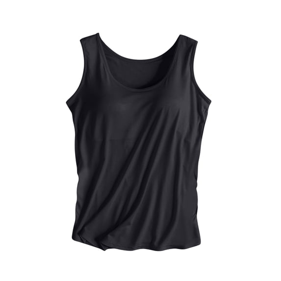 UPPADA Womens Built-in Bra Tank Top Sleeveless T-Shirt Padded Active Yoga Tops Comfort Blouses Soft Tees Casual Sleeveless Workout Shirts,Tank Top for Women Loose Fit Black,XL