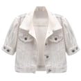 thumbnail image 1 of UPPADA Womens Button Demin Jackets Short Sleeve Open Front Outwear Jean Tunics Casual Dressy Crop Cardigans White,L, 1 of 9