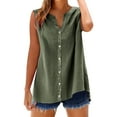 thumbnail image 1 of UPPADA Womens Button Down Tank Tops Plus Size V Neck Tees Shirts Solid Flowy Hem Blouses Sleeveless Summer Blouses Army Green,L, 1 of 7