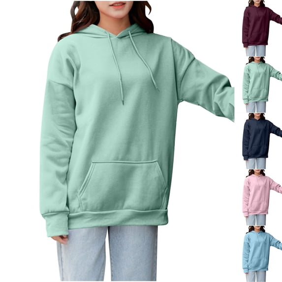 UPPADA Womens Casual Drawstring Sweatshirts Lightweight Long Sleeve Hoodies Spring Fall Dressy Pullover Tops Solid Color Blouses with Pockets Wine,S