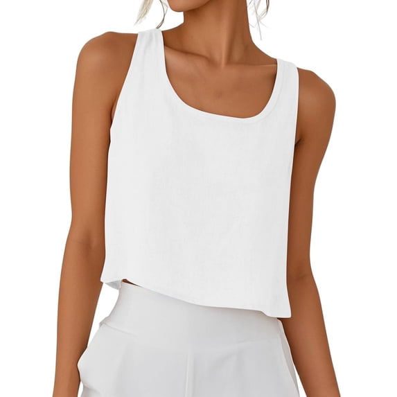 UPPADA Womens Casual Sleeveless Tank Top Crewneck Comfy Tank Tops Basic Solid Crop Tank Tops Y2k Going Out Tops Trendy Loose Fit Tee Shirts,white tank tops S