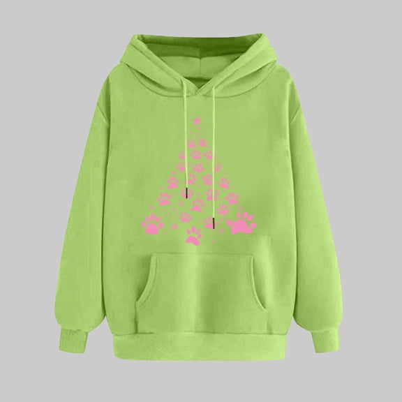 UPPADA Womens Christmas Hooded Sweatshirt Xmas Tree Long Sleeve Shirts Vacation Graphic Casual Long Sleeve Pullover Tops Blouses Hoodies for Women Pullover Green,XL