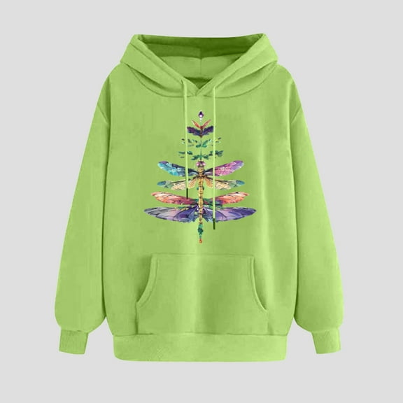 UPPADA Womens Christmas Hooded Sweatshirt Xmas Tree Long Sleeve Shirts Vacation Graphic Casual Long Sleeve Pullover Tops Blouses Women Hoodie Graphic Green,S