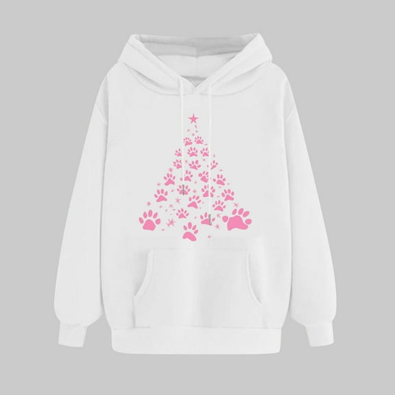 UPPADA Womens Christmas Hooded Sweatshirt Xmas Tree Long Sleeve Shirts Vacation Graphic Casual Long Sleeve Pullover Tops Blouses Womens Hoodies Oversized White,XL