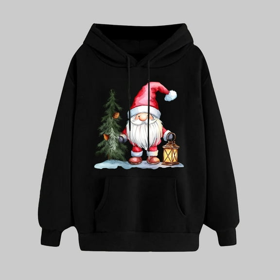 UPPADA Womens Christmas Hooded Sweatshirt Xmas Tree Long Sleeve Shirts Vacation Graphic Casual Long Sleeve Pullover Tops Blouses Womens Hoodies Pullover Loose Fit Black,XXL