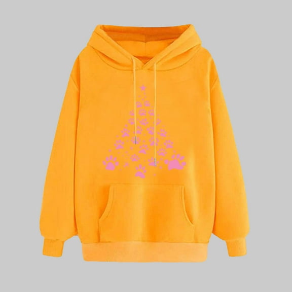 UPPADA Womens Christmas Hooded Sweatshirt Xmas Tree Long Sleeve Shirts Vacation Graphic Casual Long Sleeve Pullover Tops Blouses Womens Oversized Pullover Hoodies Yellow,XXL