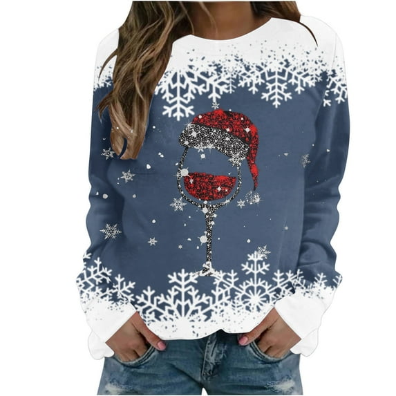 UPPADA Womens Christmas Sweatshirts Funny Crewneck Sweatshirt Gnomes Graphic Long Sleeve Shirts Christmas Tree Print Pullover Xmas Holiday Tops