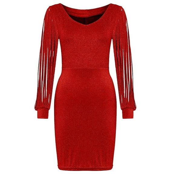 UPPADA Womens Cocktail Dress with Sequin Party Dress Deep V Neck Long Sleeve Gown Dress Flowy Hem Wrap A-Line Dress Alin Womens Clothing Under 10