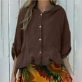 thumbnail image 1 of UPPADA Womens Cotton Linen Hoodie Tops Button Down Blouses Casual Lightweight Cute Hoodies Fashion Hooded Long Sleeve Shirts Oversized Hooded Sweatshirt for Women Brown,XXL, 1 of 8