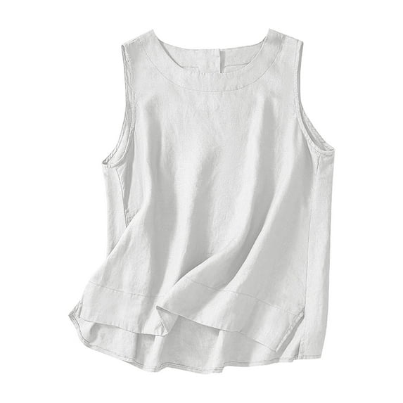 UPPADA Womens Cotton Linen Tank Tops Casual Dressy Sleeveless Tunic Tops Crewneck Basic Summer Tanks Loose Fit Blouses,Tank Top for Women Casual Cropped Tanks White,L