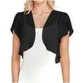 thumbnail image 1 of UPPADA Womens Crop Cardigans Trendy Lightweight Chiffon Open Front Cute Ruffle Sleeve Tunic Tees Basic Casual Shirts Black,L, 1 of 6