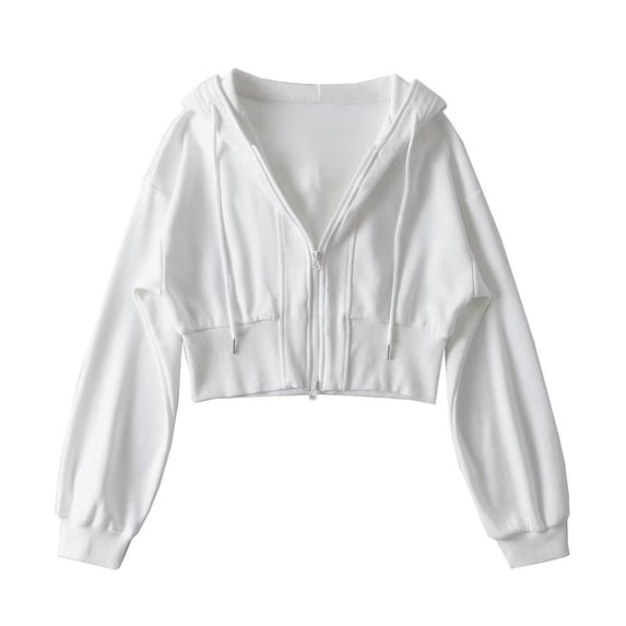 UPPADA Womens Cropped Hoodie Casual Solid Long Sleeve Zipper Shirts Cropped Fall Outfits Drawstring Hooded Jackets Casual Loose Pullover tops