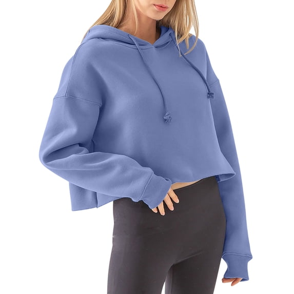 UPPADA Womens Cute Cropped Hoodies Y2k Long Sleeve Sweatshirts Fall Fashion Outfits Trendy Casual Clothes Hoodie Women Graphic Blue,M
