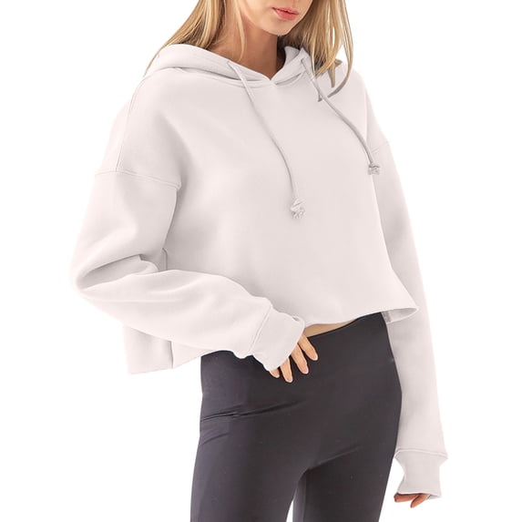 UPPADA Womens Cute Cropped Hoodies Y2k Long Sleeve Sweatshirts Fall Fashion Outfits Trendy Casual Clothes Hoodies for Women Trendy White,M