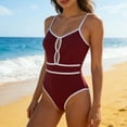 thumbnail image 1 of UPPADA Womens Cute One Piece Swimsuit Solid Color Spaghetti Straps Swimdress Built In Comfy Bra V Neck Beach Swimsuit Backless Strap Swimwear Red,M, 1 of 6