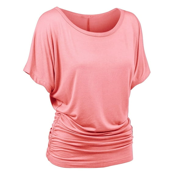 UPPADA Womens Dolman Sleeve Tunic Dressy Business Casual Tops Loose Fit Short Sleeve Shirts Work Outfits Travel Clothes Pink,M