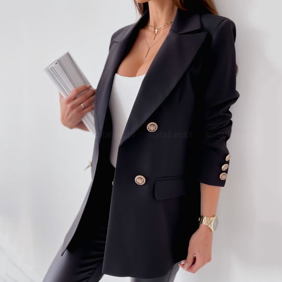 UPPADA Womens Double Breasted Slim Fit Blazer Long Sleeve Notched Lapel Open Front Business Casual Work Office Suit Jacket with Pockets Black,S