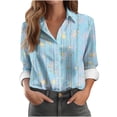 thumbnail image 1 of UPPADA Womens Dressy Button Down Shirts Work Long Sleeve Blouses Lapel V Neck Trendy Tops Casual Gradient Tshirts Loose Fit Fall Blouses Fall Light Blue,XXXL, 1 of 6