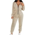 thumbnail image 1 of UPPADA Womens Dressy Zipper Front Jumpsuit V Neck Hooded Overall One Piece Lounge Suit Drawstring Jumpsuit Casual Loose Fit Outwear with Pocekts Khaki,XL, 1 of 8