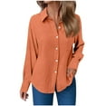thumbnail image 1 of UPPADA Womens Fall Button Down Shirts V Neck Comfy Linen Shirt Casual Long Sleeve Trendy Blouses Ladies Outfits Dressy Cute Shirts Fall Orange,XXL, 1 of 6